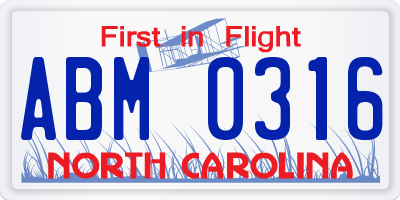NC license plate ABM0316