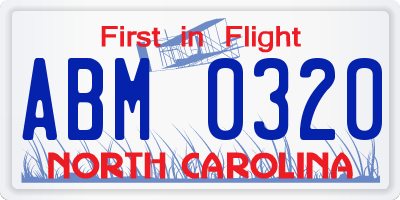 NC license plate ABM0320