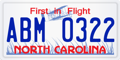 NC license plate ABM0322