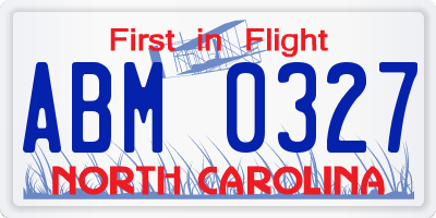 NC license plate ABM0327