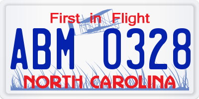 NC license plate ABM0328