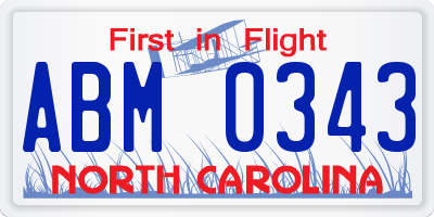 NC license plate ABM0343