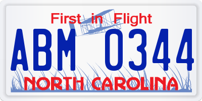 NC license plate ABM0344