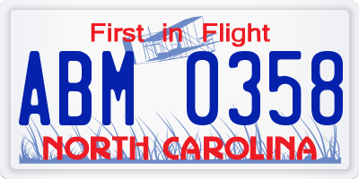 NC license plate ABM0358