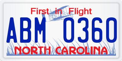 NC license plate ABM0360