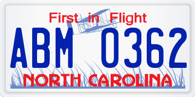 NC license plate ABM0362