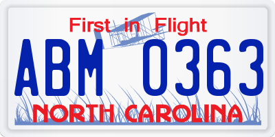 NC license plate ABM0363