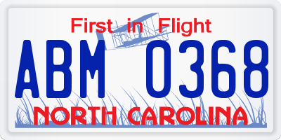 NC license plate ABM0368