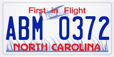 NC license plate ABM0372