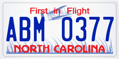 NC license plate ABM0377