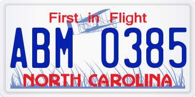 NC license plate ABM0385