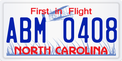 NC license plate ABM0408