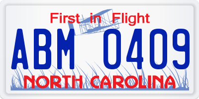 NC license plate ABM0409