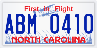 NC license plate ABM0410
