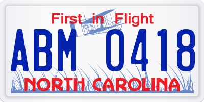 NC license plate ABM0418