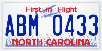 NC license plate ABM0433