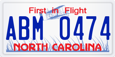 NC license plate ABM0474