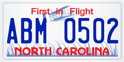 NC license plate ABM0502