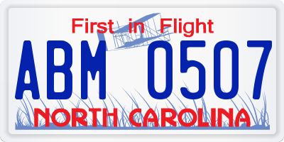 NC license plate ABM0507