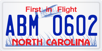 NC license plate ABM0602