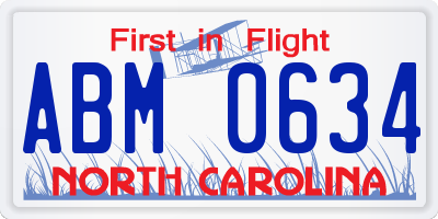 NC license plate ABM0634