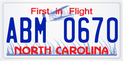 NC license plate ABM0670