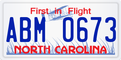 NC license plate ABM0673