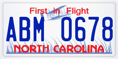 NC license plate ABM0678