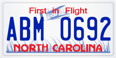 NC license plate ABM0692