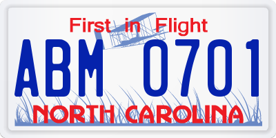 NC license plate ABM0701
