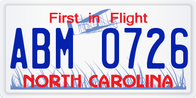NC license plate ABM0726