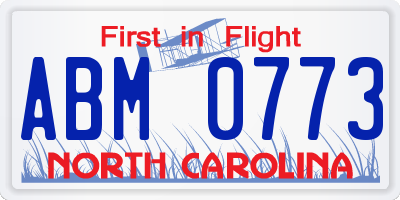 NC license plate ABM0773