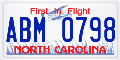 NC license plate ABM0798