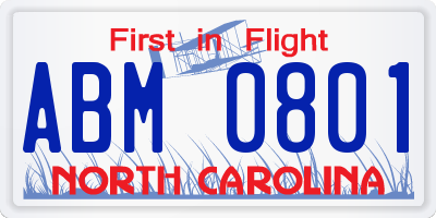 NC license plate ABM0801