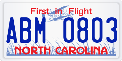 NC license plate ABM0803