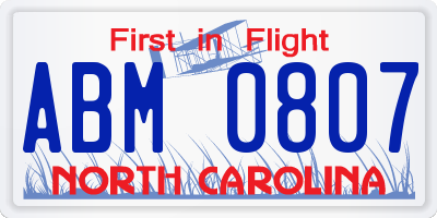 NC license plate ABM0807