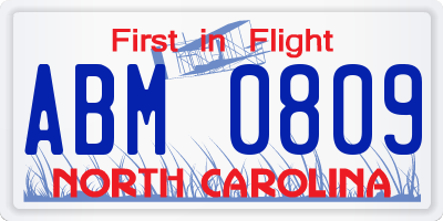 NC license plate ABM0809