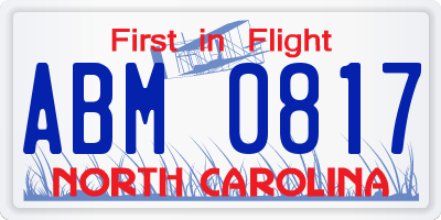 NC license plate ABM0817