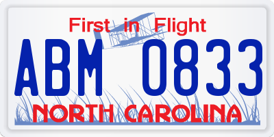 NC license plate ABM0833