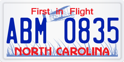 NC license plate ABM0835