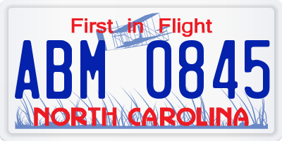 NC license plate ABM0845