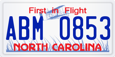 NC license plate ABM0853