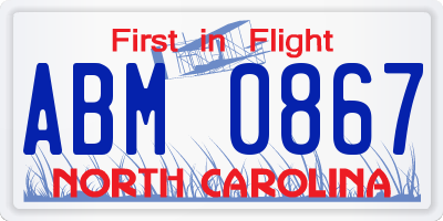 NC license plate ABM0867
