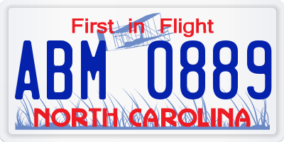 NC license plate ABM0889