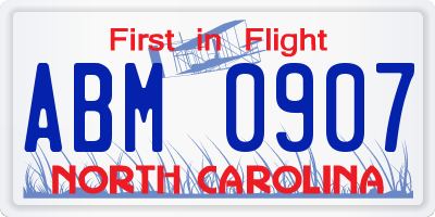 NC license plate ABM0907