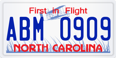 NC license plate ABM0909