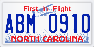 NC license plate ABM0910