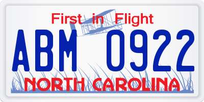 NC license plate ABM0922