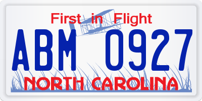 NC license plate ABM0927