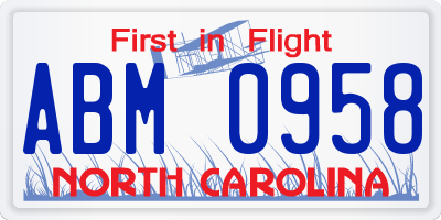 NC license plate ABM0958